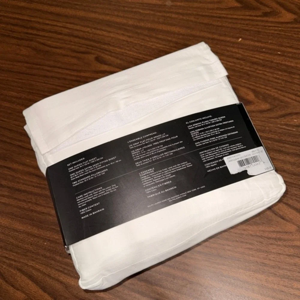 NEW Lauren Ralph Lauren 4Pc Sheet Set Queen White Dunham Sateen 300TC 100%Cotton